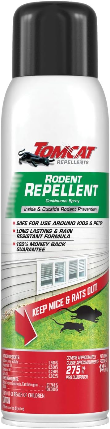 Tomcat Rodent Repellent Spray - No-Stink Indoor & Outdoor Mouse & Rat Deterrent | 14 oz Cinnamon, Peppermint & Garlic Formula