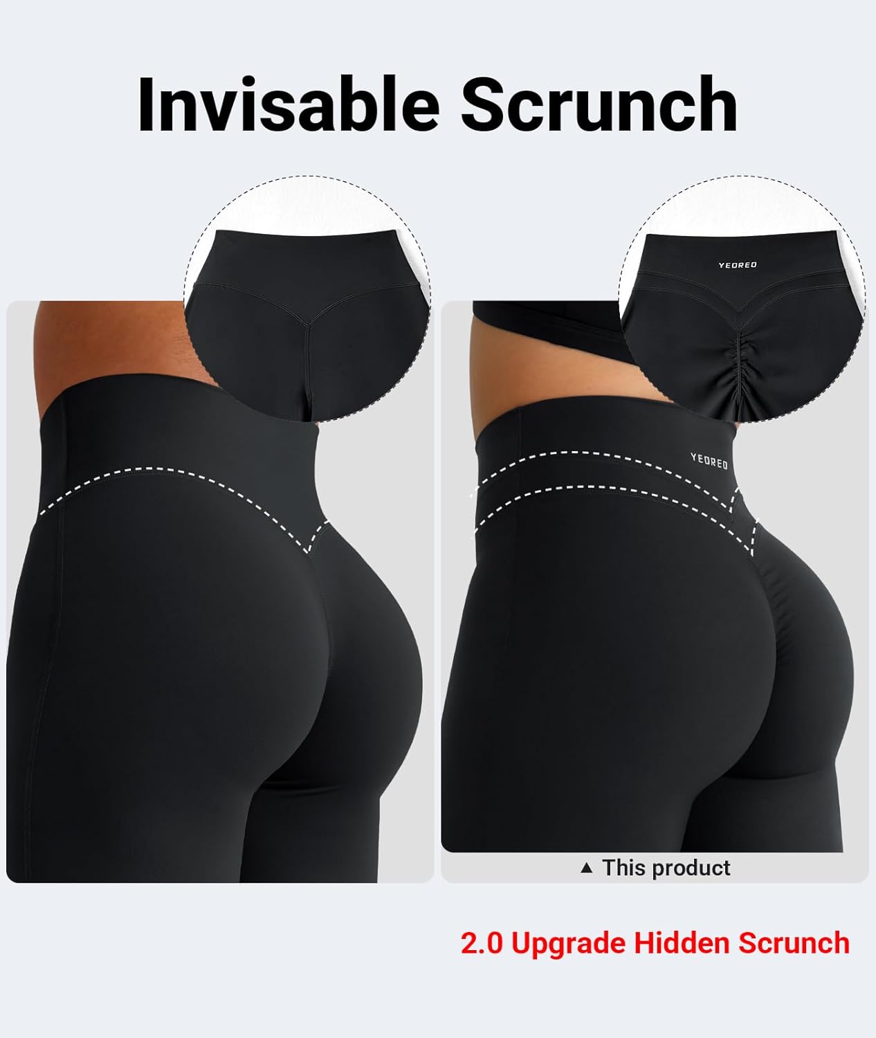YEOREO High Waist Workout Leggings - Hidden Scrunch Design, No Front Seam, Wide Leg Fit