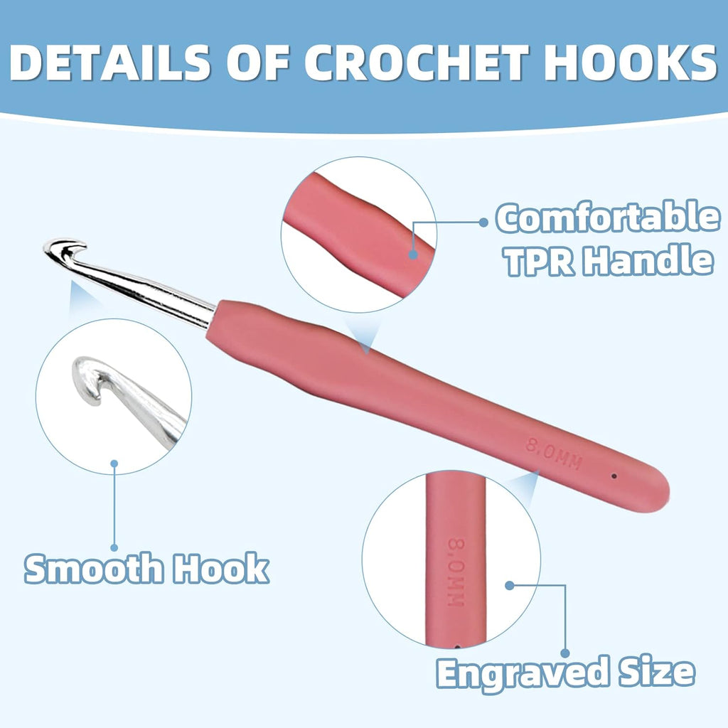 WISYOK Crochet Hooks Set - Ergonomic 14-Piece Kit for Arthritic Hands | 2mm-10mm Needles for Beginners