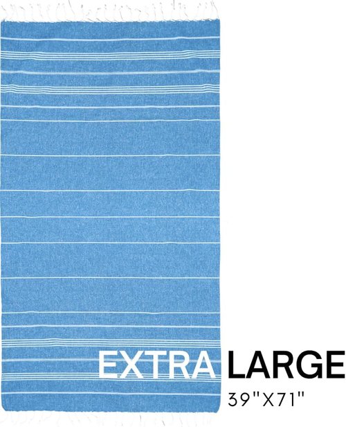 BAY LAUREL Turkish Beach Towel - Quick Dry, Sand-Free, Lightweight | Large 39 x 71 in Blue with Red Bag