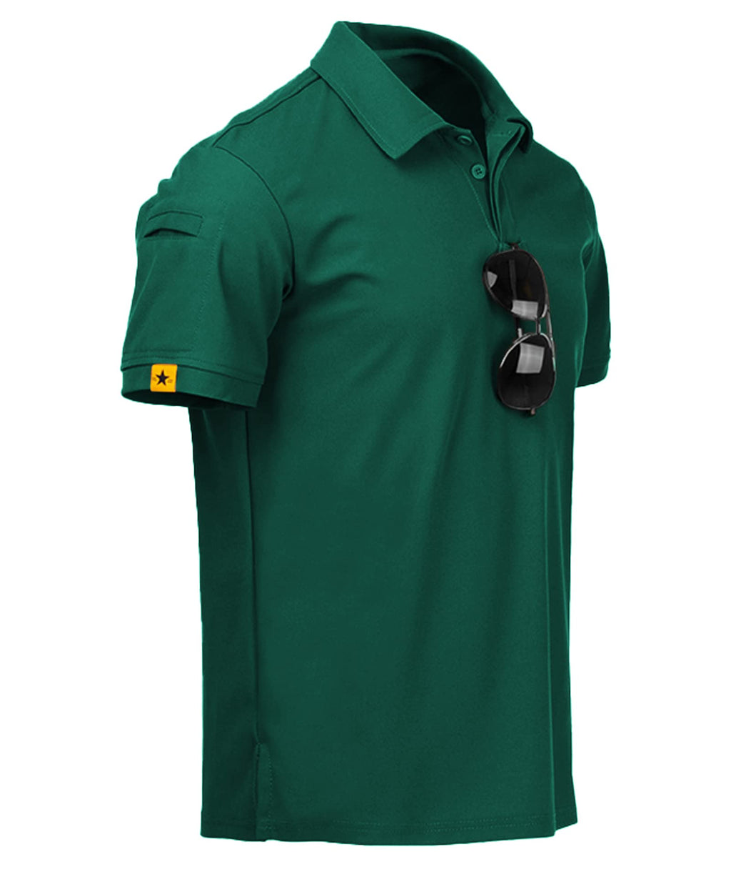 ZITY Mens Polo Shirt Short Sleeve Sports Tactical T-Shirt Athletic Golf Polos Daily Casual Stylish Collared Shirts for Men Forest Green XX-Large