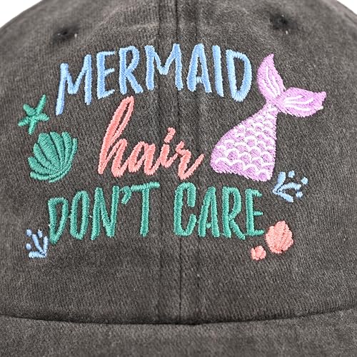 Mermaid Baseball Cap for Women and Men Embroidery Adjustable Washed Trucker Hat