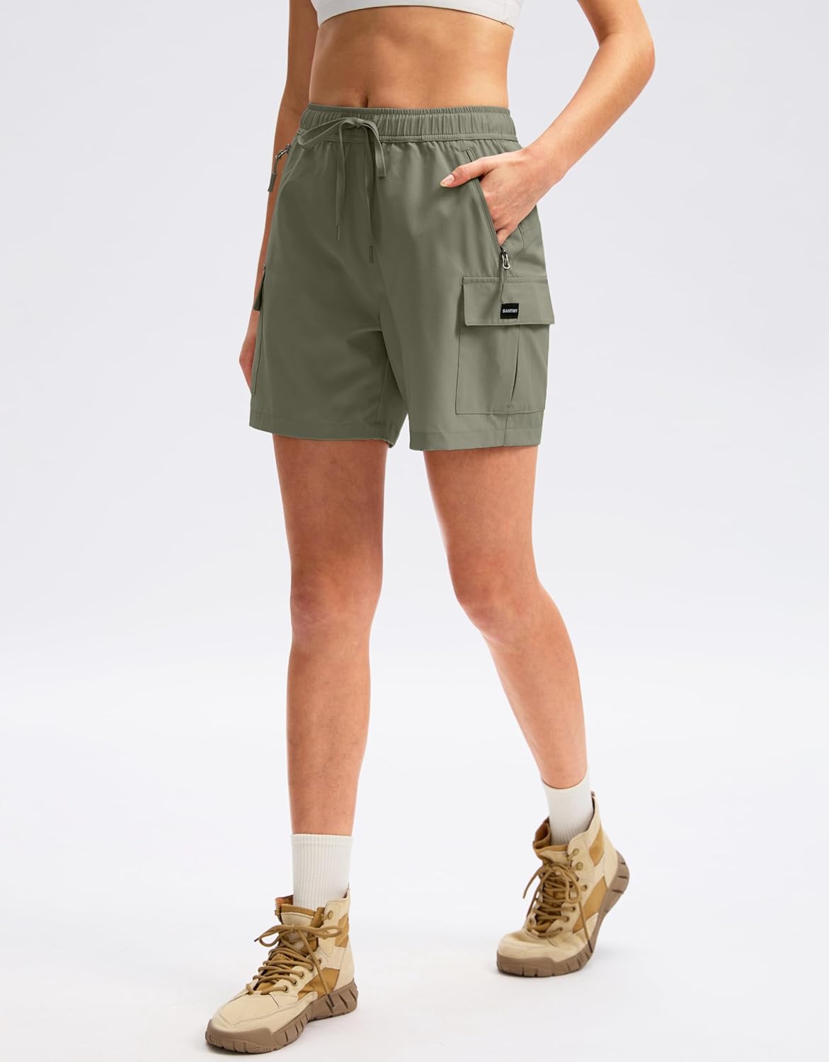 SANTINY Women's Hiking Cargo Shorts - Quick Dry, Lightweight Summer Athletic Shorts with Zipper Pockets | Available in 5'', 7'', 9'' Sizes