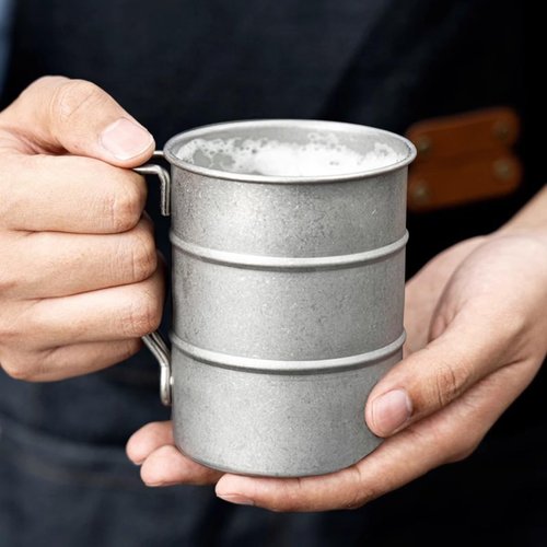 TANZOIJI Vintage Coffee Mugs Stainless Steel Mug with Handle Camping Coffee Mugs Outdoor Hiking Cup Lightweight Camping Gear for Men Backpacking Mug, Set of 2-Silver (16.9oz/500ml)