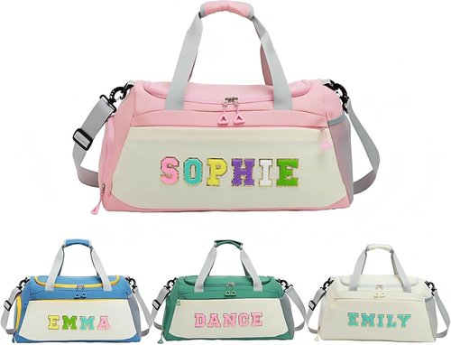 Chenille Personalized Girls Dance Bag - Custom Name with Shoes Compartment | Large Capacity Gym Duffle for Yoga, Ballet & Travel