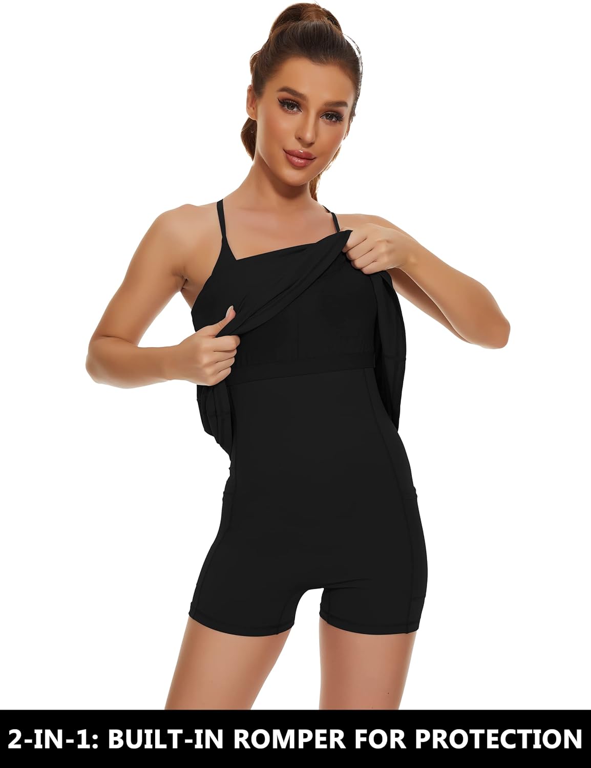 Skiennix Women's Tennis Dress - 2-in-1 Golf Workout Dress with Built-in Bra & Shorts Pockets | Adjustable Straps