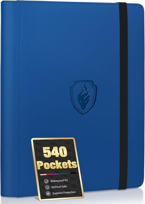 Fabmaker Premium 9 Pocket Card Binder - Sturdy Royal Blue Trading Card Album for 540 Cards