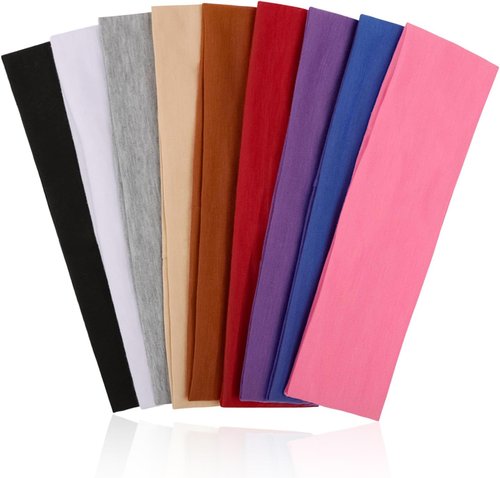 9Pcs Non-Slip Headbands for Women & Men - Soft Elastic Cotton Hair Bands for Yoga & Sports