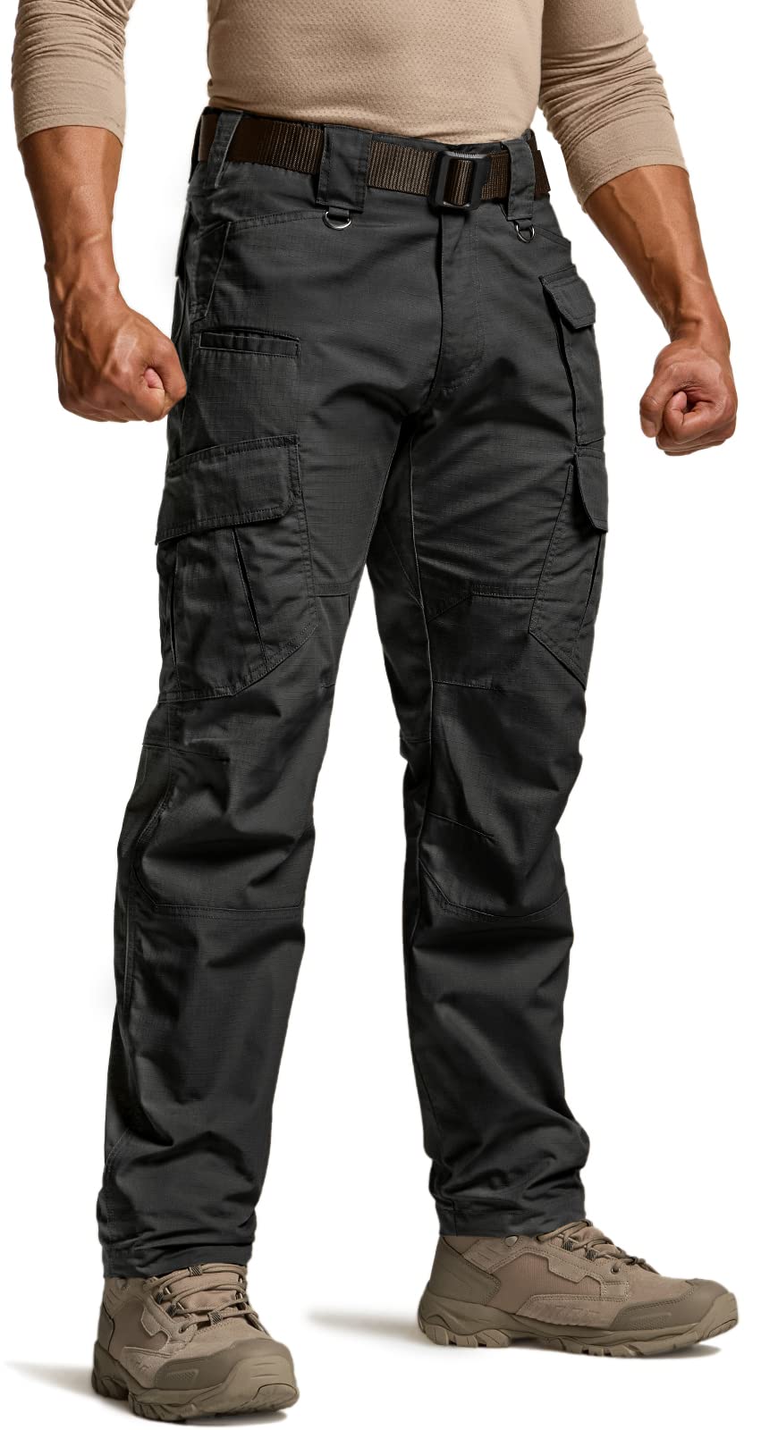 CQR Men's Tactical Pants, Water Resistant Ripstop Cargo Pants, Lightweight EDC Work Hiking Pants, Outdoor Apparel, Duratex Mag Pocket Black, 44W x 30L
