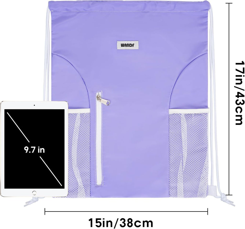 WANDF Drawstring Backpack Sports Gym Sackpack with Mesh Pockets Water Resistant String Bag for Women Men (Purple)