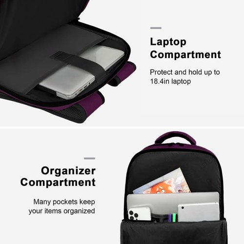 MATEIN 45L Travel Backpack for Women - Airline Approved, Water Resistant, Fits 18" Laptop | Purple