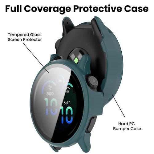 Compatible with Garmin Vivoactive 6 Case, All-Around PC Cover + HD Tempered Glass Screen Protector for Garmin Vivoactive6 Smart Watch Accessories (Clear+Black+Blue+Silver+Green)