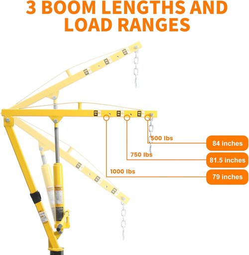 MaxxHaul Hydraulic Receiver Hitch Crane - 1000 lb Capacity Portable Truck Hoist | 360° Rotation & Adjustable Legs