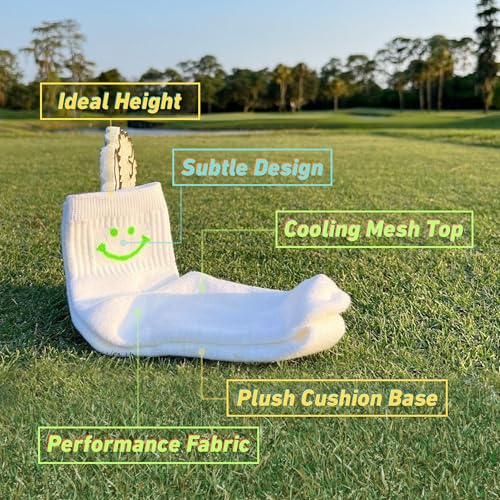 Performance Golf Socks - Breathable Sweat-Wicking Quarter-Height Socks Pink Smiley Medium-Large 3-Pack