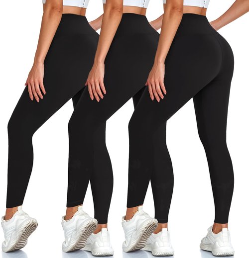 3 Pack Leggings for Women, High Waisted Tummy Control No See-Through Yoga Pants for Workout Running Black/Black/Black