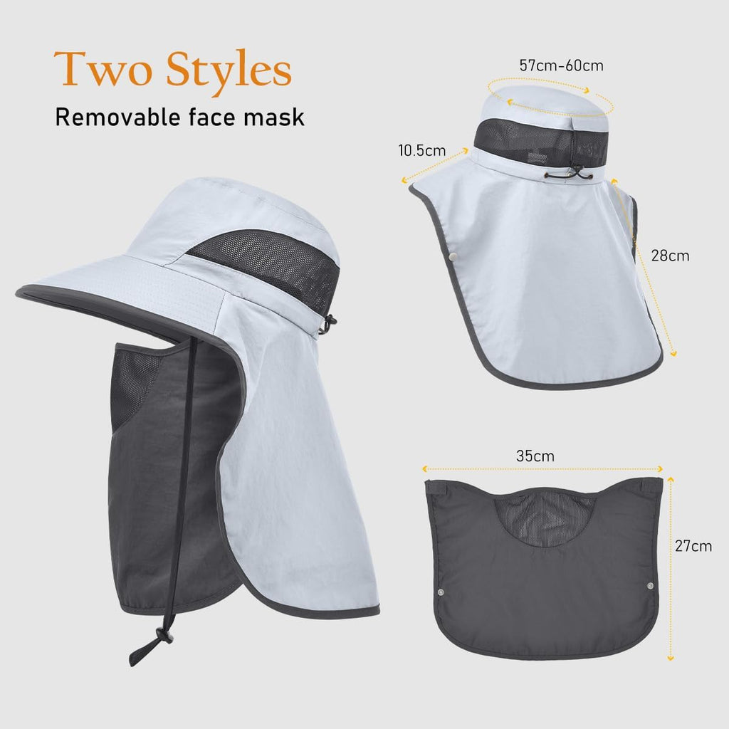 Skiennix Women's Sun Hat - Wide Brim UPF50+ Outdoor Protection with Detachable Face Cover & Neck Flap