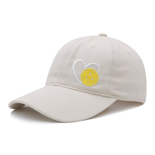 MINYJHZ Pickleball Hat, Pickleball Gifts for Women Men, Adjustable Embroidered Heart Baseball Cap Beige