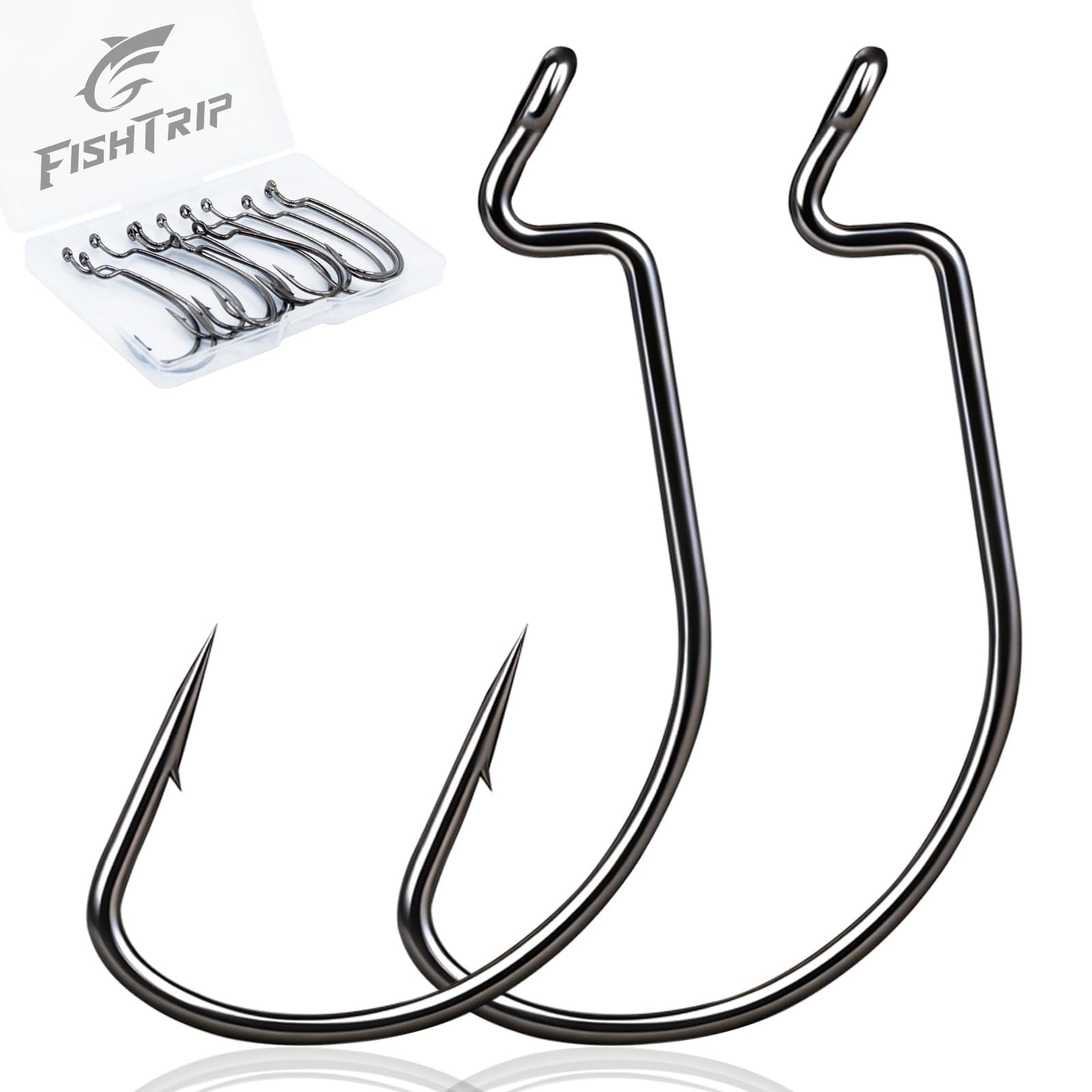 FishTrip 50pcs EWG Hooks for Bass Fishing Hooks, Extra Wide Gap Offset Worm Hook Texas Rig Fish Hooks for Bass Trout Freshwater Saltwater 3/0