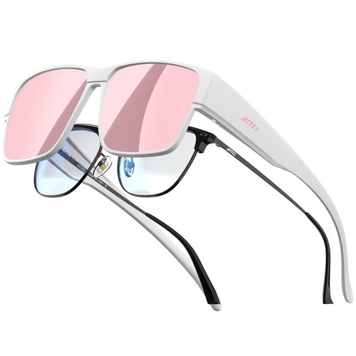 ATTCL Polarized Fit Over Sunglasses for Men Women, Oversized Square UV400 Sun Glasses for Driving, Fishing T991 White-Pink
