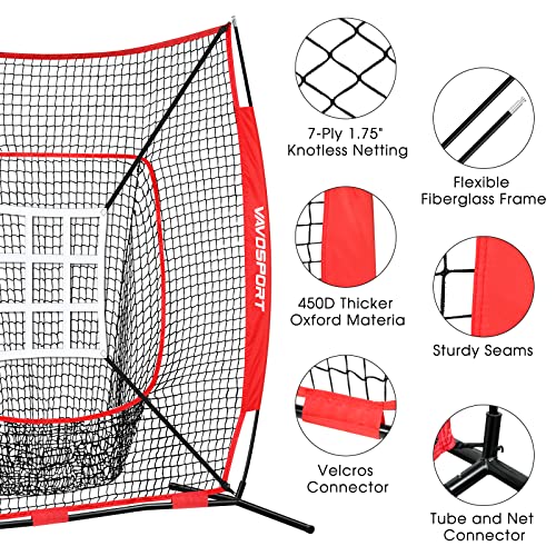 Baseball Net Set with Batting Tee & Ball Caddy - Portable Softball & Baseball Practice Equipment - Red