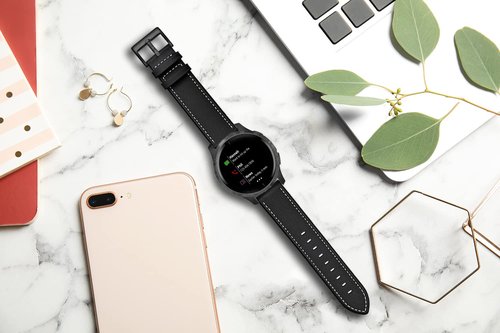 GARTOO Leather Band for Garmin Venu/Venu Sq/Vivoactive 3 Watch Bands, 20mm Leather Wristband Replacement Strap Women Men for Garmin Venu Sq, Vivoactive 3 Music, Forerunner 645/245 Music Black