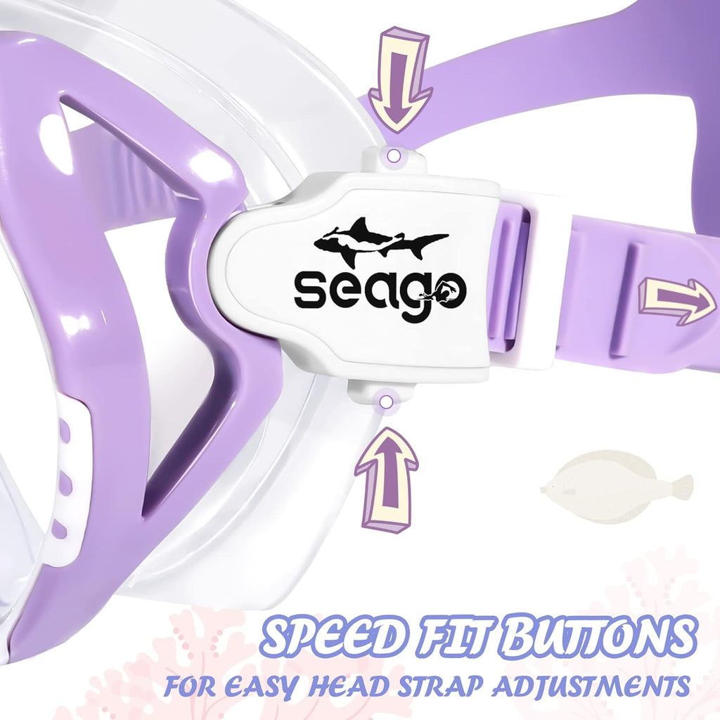 Seago Kids Swim Goggles - Anti-Fog Snorkel Mask with Nose Cover | Panoramic Clear View, Silicone Seal for Ages 6-14