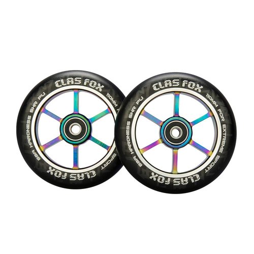 CLAS FOX 110mm One Pair Pro Stunt Scooter Wheels with ABEC-9 Bearings CNC Metal Core (2pcs) (Black PU Rainbow Core)