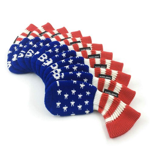 HUGELOONG Golf Iron Covers USA Flag (3-9,A P S L)-Head Covers with Numbers on Top(Blue/Red/White