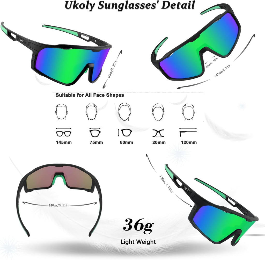 Ukoly Cycling Glasses - HD UV400 Sports Sunglasses for Men & Women | Ideal for Running, Baseball, Fishing & Golf
