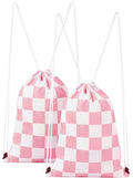 Skiennix Pink Checkered Drawstring Backpack - Cute Vintage Design | Waterproof Gym Sackpack (2 Pack)