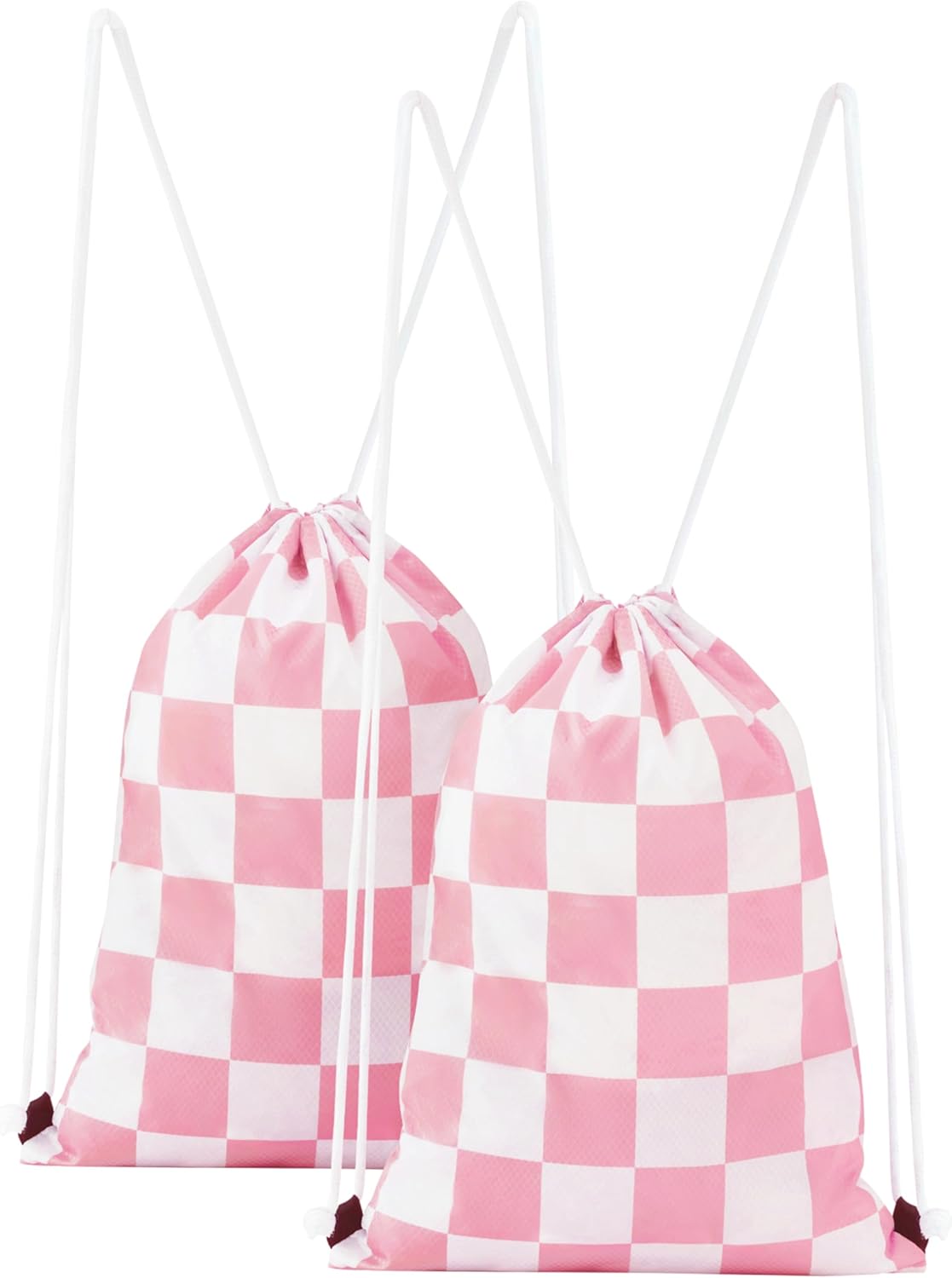Skiennix Pink Checkered Drawstring Backpack - Cute Vintage Design | Waterproof Gym Sackpack (2 Pack)