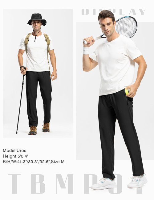 TBMPOY Men's Lightweight Hiking Travel Pants Athletic Outdoor Sports Elastic Waist Water Resistant Sweatpants 2 Pockets 4XL