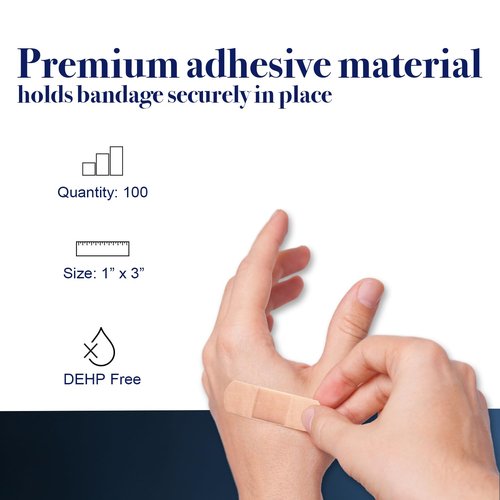 Dynarex Adhesive Fabric Bandage, 1 Inches X 3 Inches Sterile, 100 Count (Pack of 3)