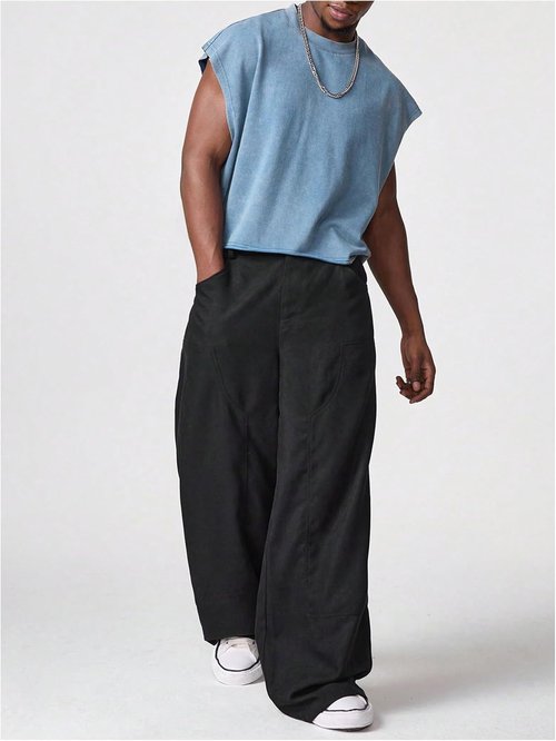 GORGLITTER Men's Crop Vest Top - Stylish Dolman Sleeve Crewneck Tank in Comfortable Fit