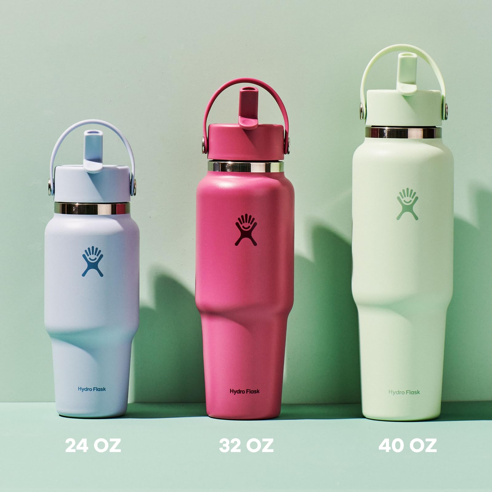 Hydro Flask Travel Water Bottle - Insulated Stainless Steel - Wide Straw Lid, Non Spill, Leakproof in 40 Oz Reef Pink