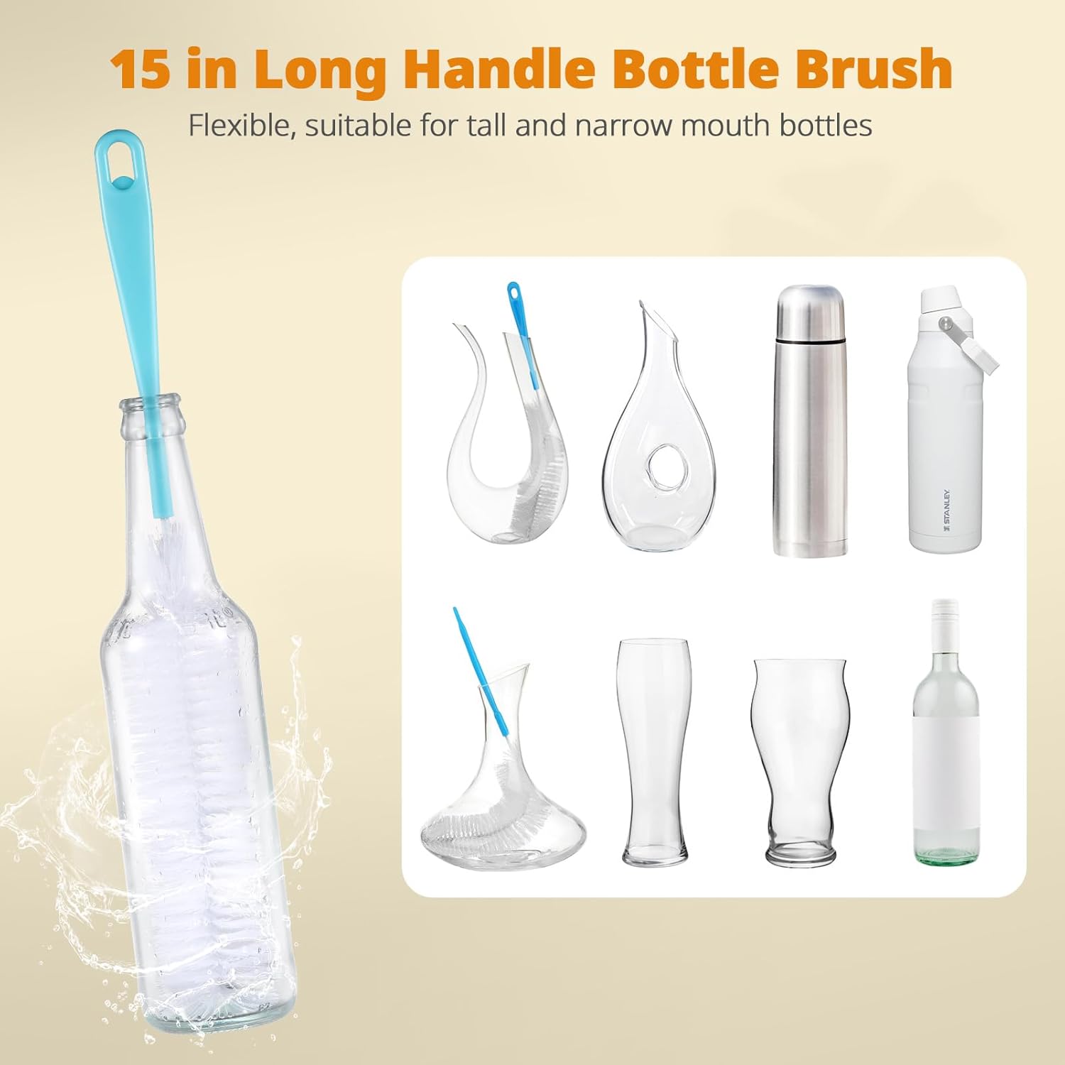 OUTXE 5-Pack Bottle Brush Set - 5-in-1 Water Bottle Cleaner with Long Handle & Straw Brushes