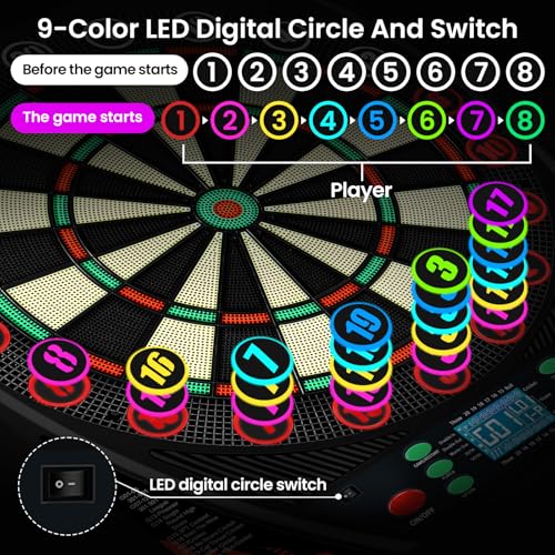 Beige Soft Tip Electronic Dart Board for Adults, 34 Games, Voice & LED Prompts