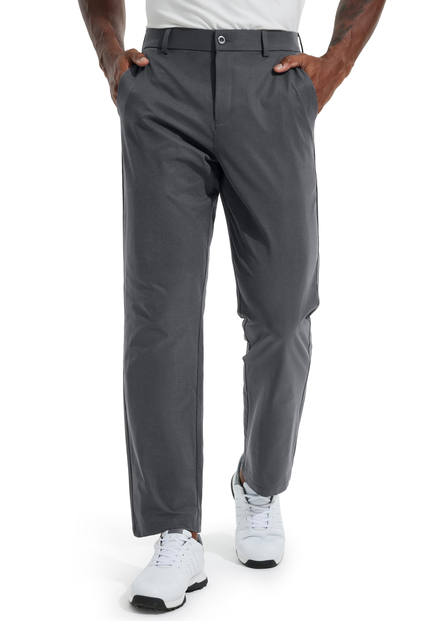 Men's Golf Pants 32" Classic Fit Quick Dry Lightweight Stretch Comfy Dress Work Business Casual Trousers for Men Clothing with Pockets, Deep Grey, 34W x 32L