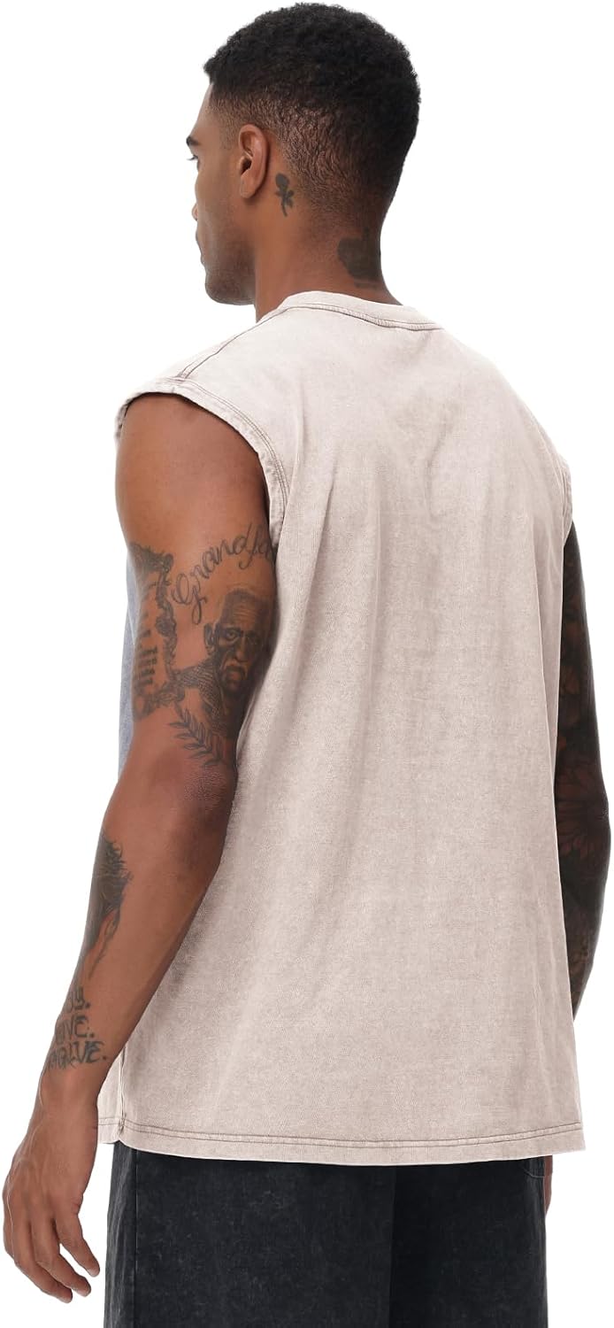 Skiennix Men's Workout Tank Tops - Sleeveless Gym Muscle Shirt in Acid Wash | Loose Fit Tee