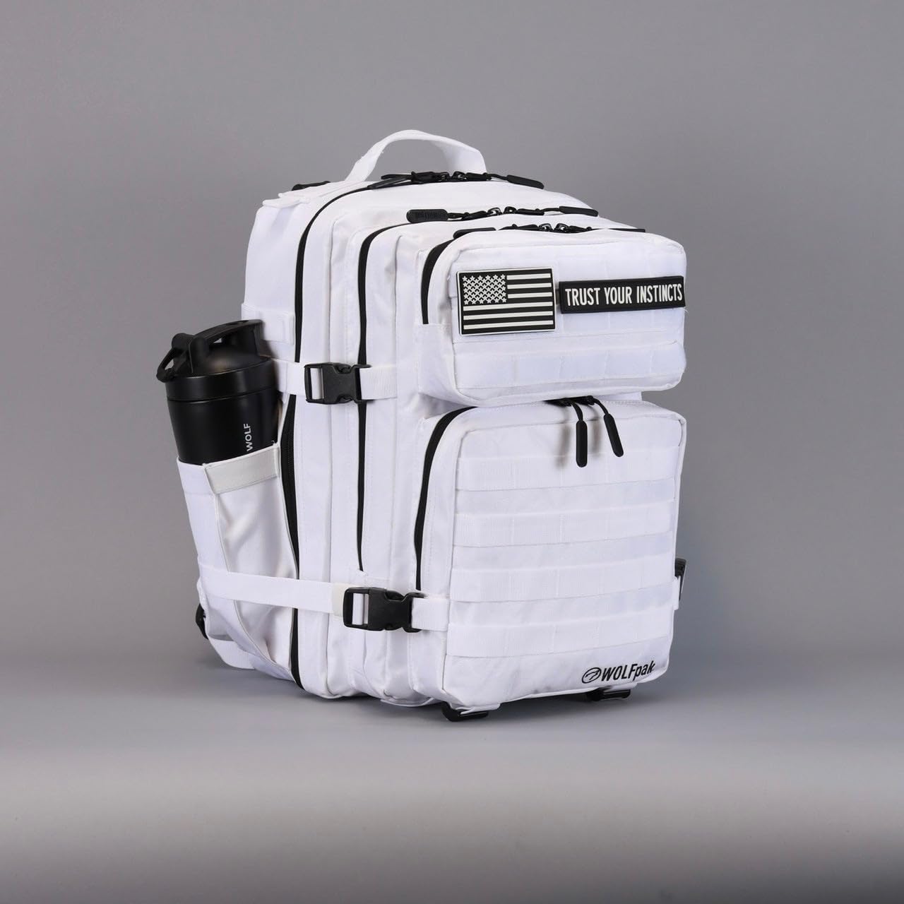 WOLFpak 35L Athletic Gym Backpack - Waterproof 1000D Oxford Material, MOLLE Webbing & Laptop Pocket | Polar White