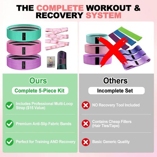 ABAPIC 2-in-1 Fabric Resistance Bands Set & 12-Loop Numbered Elastic Stretching Strap - Non-Slip Booty Bands for Glute Workout, Stretchy Yoga Belt for Physical Therapy & Rehab