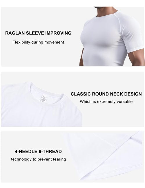 CYPER SUN 5 Pack Men's Compression Shirts Short Sleeve Cool-Dry Workout Rash Guard Athletic Base Layer Undershirts for Gym Medium