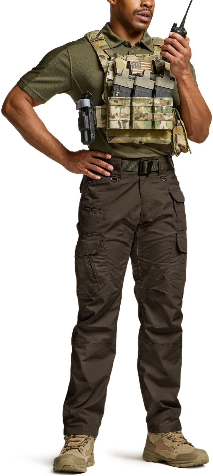 CQR Men's Tactical Pants, Water Resistant Ripstop Cargo Pants, Lightweight EDC Work Hiking Pants, Outdoor Apparel, Duratex Mag Pocket Dark Brown, 32W x 34L