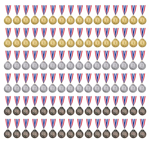 96-Piece Metal Award Medals Set for Sports and Competitions - Gold, Silver & Bronze with Ribbons