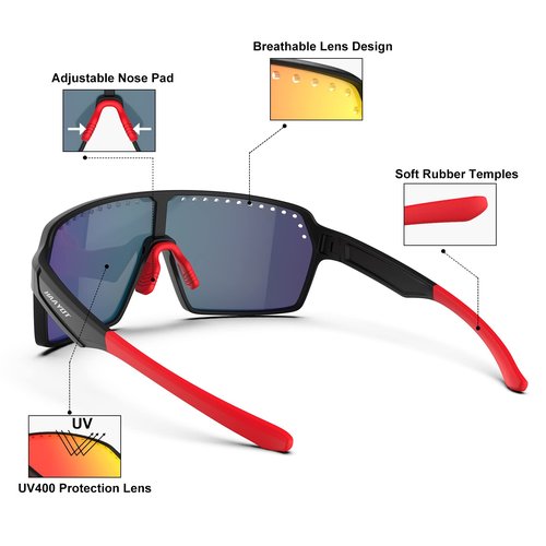 HAAYOT Polarized Cycling Glasses,Sports Sunglasses for Men Women,Baseball Running Fishing Biking Sunglasses with 3 Lenses Black Orange