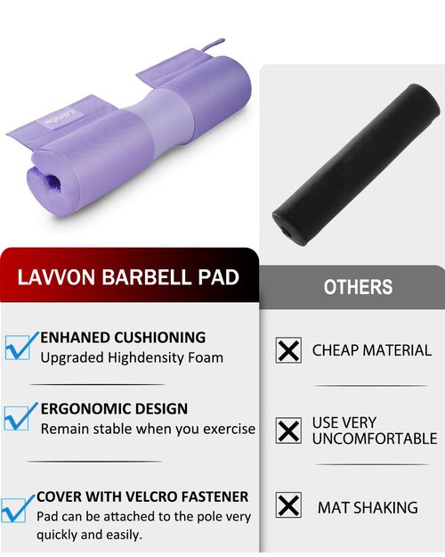 Barbell Squat Pad Nylon Padding AntiSlip- Thick Foam Barbell Pad for Squats Cushion, Lunges&Bar Padding for Hip Thrusts - Standard Weight Bar Pad - Provides Cushion to Neck Shoulders Training (Purple)