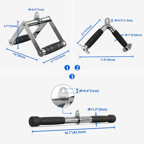 POWER GUIDANCE Cable Machine Attachment, LAT Pulldown Attachments, Cable Attachments for Gym, Home Gym Accessories (2.0 V Handle + Rotating Bar + V-Shaped Bar)