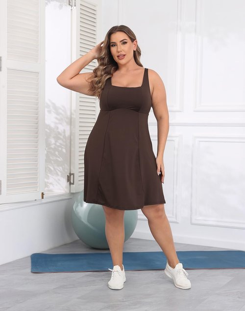 HDE Women's Plus Size Tennis Dress - Athletic Workout Dress with Built-In Shorts & Bra