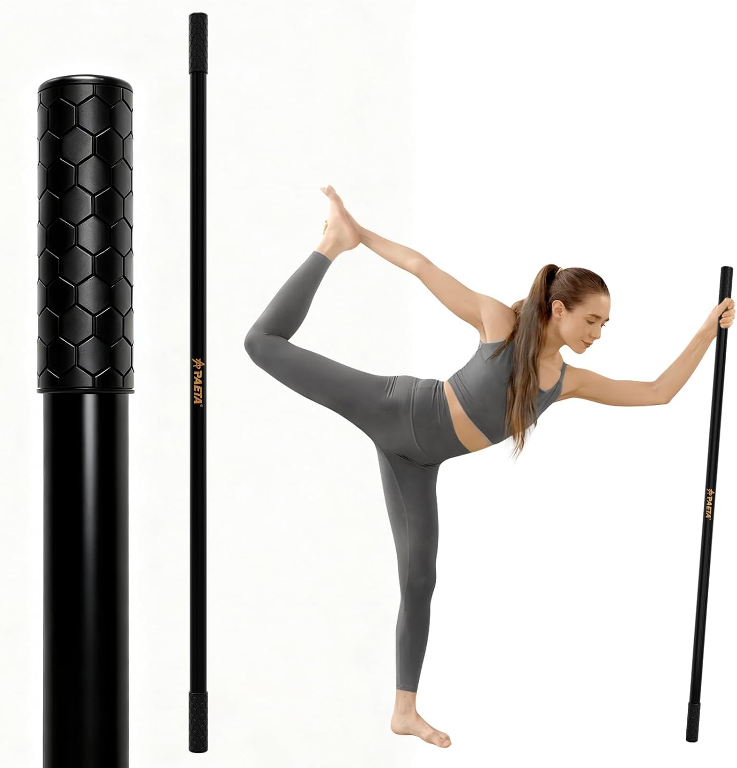 PAETA Yoga Stick - 5ft Bamboo Stretch Bar for Enhanced Mobility & Flexibility | Non-Slip Grip Included