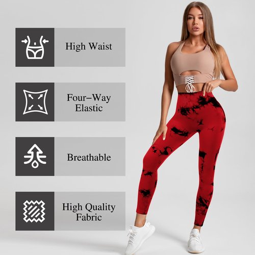 Mumucove 4 Pcs Womens Workout Leggings Tie Dye High Waisted Yoga Pants Seamless Scrunch Butt Lifting Compression Tights(Gray, Black, Dark Green, Red,Small)